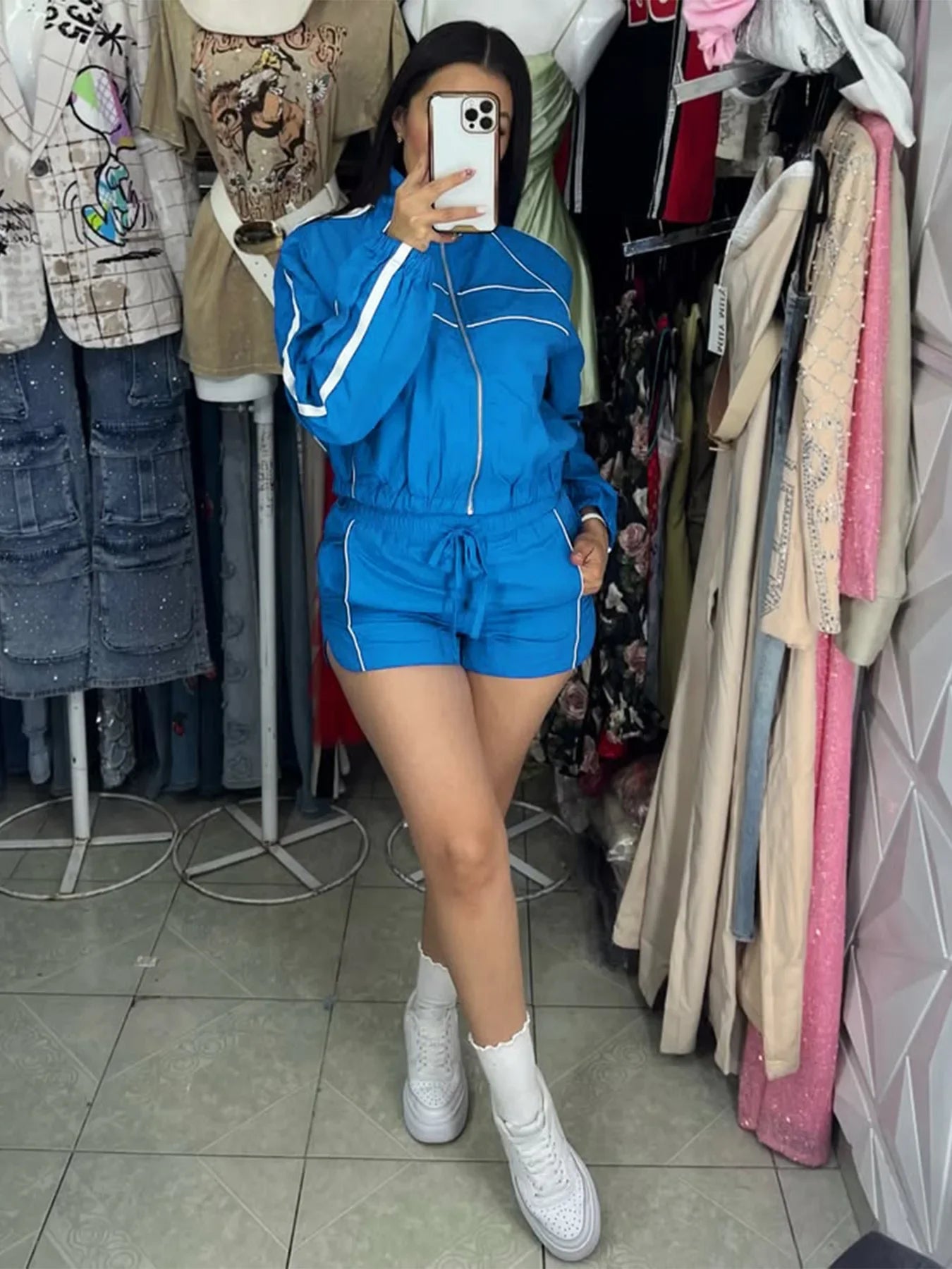 BWQ Women's Set Long Sleeve Jacket + Shorts Suit 2025 Summer Streetwear Active Slim Sporty Two 2 Piece Set Outfit Tracksuit