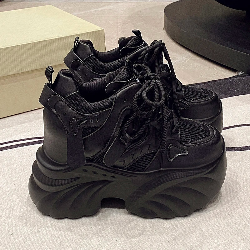 NEW Women Chunky Sneakers Internal 11CM High Platform Breathable Mesh Shoes Ladies Wedges Casual Shoes For Woman Sports Dad Shoe