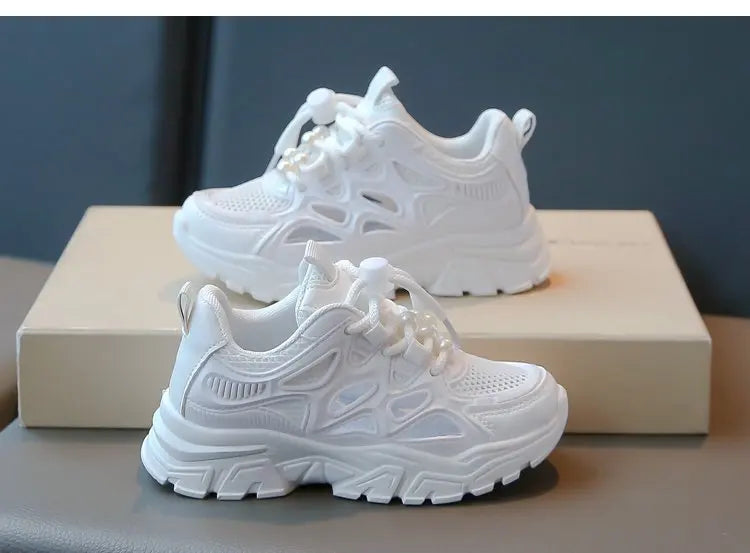 Children Mesh Casual Shoes Girls Summer White Chunky Dad Sneakers Kids Toddler Lightweight Non Slip Summer Comfort Shoes