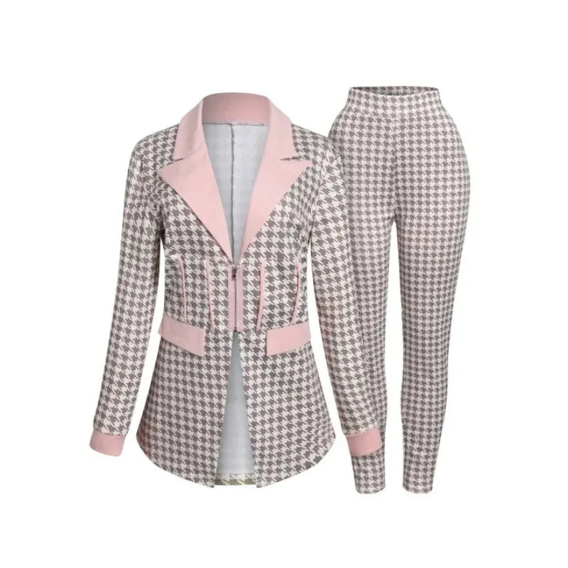 Sexy Two Piece Suit for Women Blazer and Pants Set Print Long Sleeves Coats and Trousers Streetwear Female Autumn Winter 2026