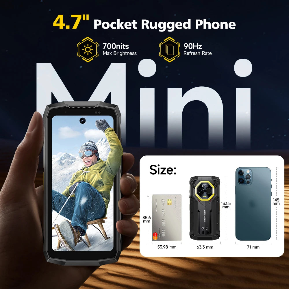 Ulefone Armor Mini 20T Pro 5G  4.7" Display  Rugged Phone LED Light Android 14 Smartphone 6200mAh 16GB+256GB 33W Mobile Phone