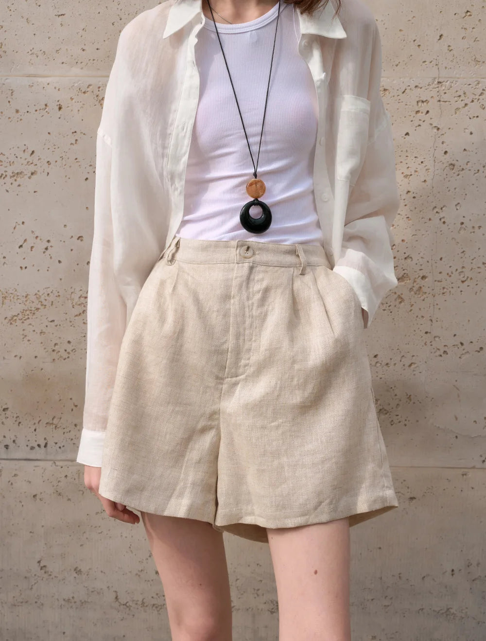 Retro 100% Linen Short Pants Women High Wasit Casual Harajuku Fashion Streetwear White Color Summer Office Lady Female Shorts