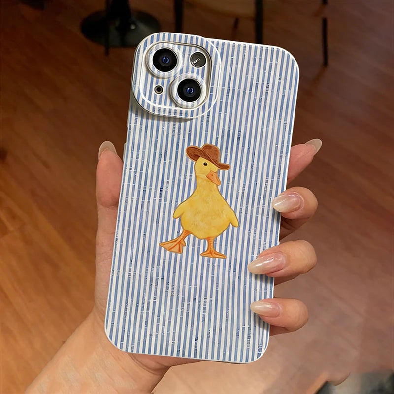Phone Case For iPhone 17 Air 17E 16 15 14 13 12 11 Pro Max XS XR X 7 8 Plus Line Stripes Duck Pattern TPU Silicone Bumper Cover