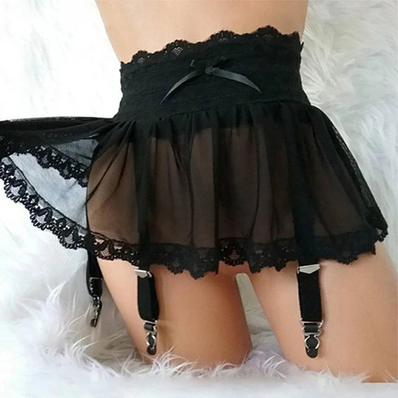 Lace Breathable Panties For Women Crotchless Lingerie High Waist Sexy Garter Belt G-string Female Mesh Transparent Underpants