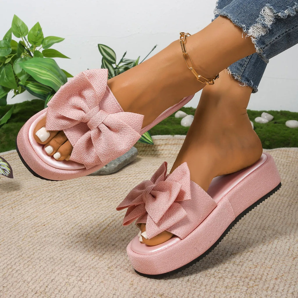 New Women Slippers Summer Platform Slippers Bow Holiday Beach Shoes Women Soft Non-Slip Soles Lightweight Sandals Slides Women