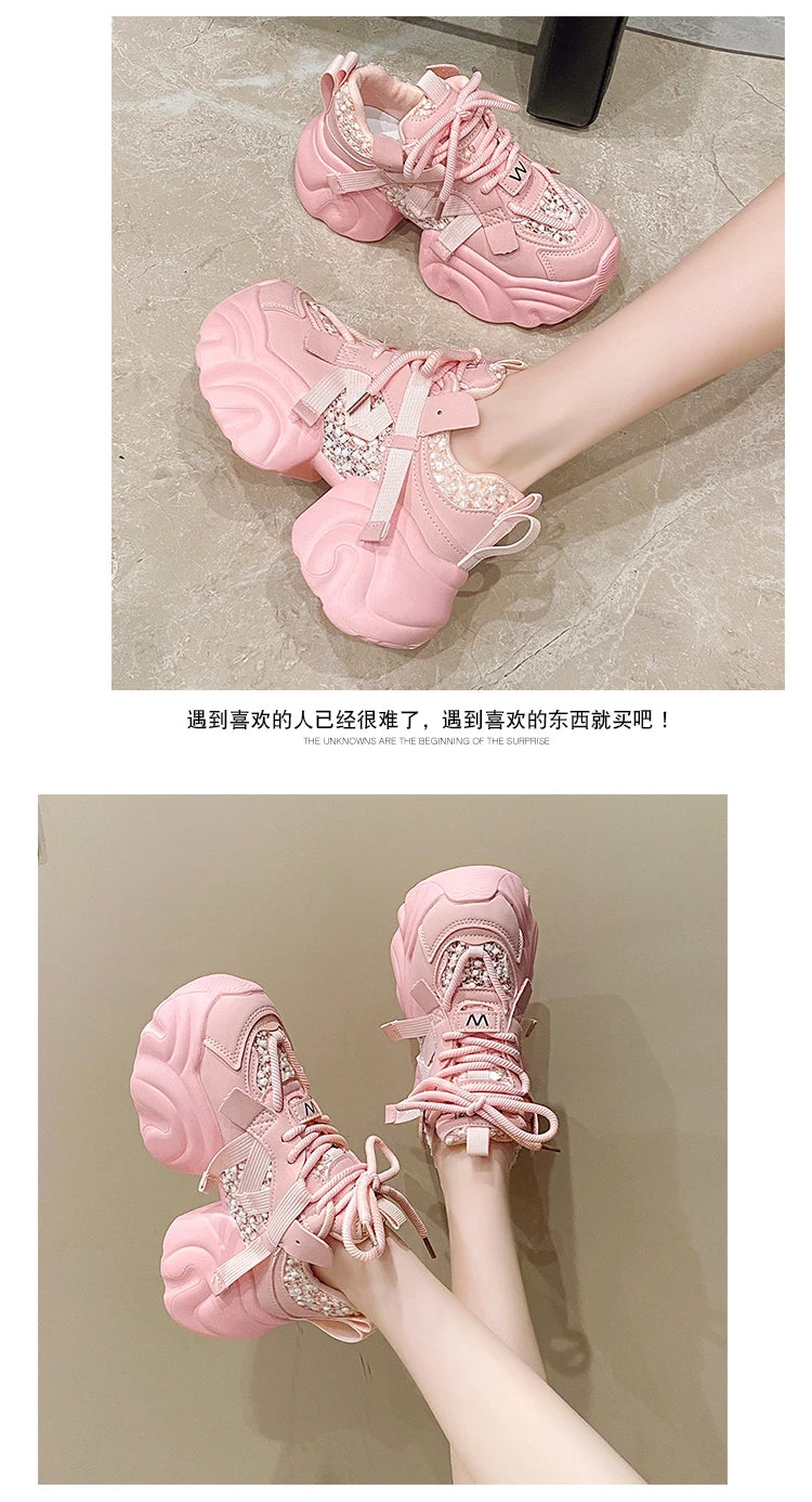 7CM Fashion Spring Autumn Sneakers Women Lace Up Chunky Platform Sports Dad Shoes Woman Comfort Casual Shoes Zapatillas Mujer