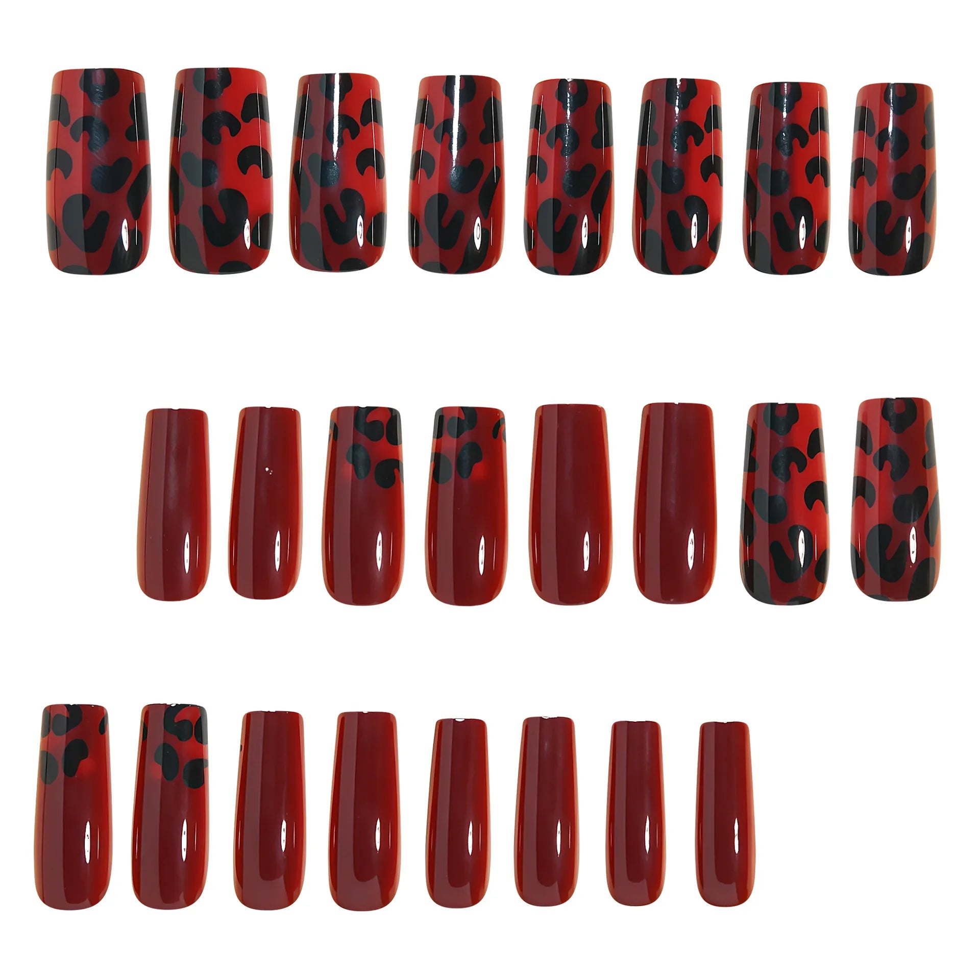 Medium fake nails tips for women girls gradient purple blue green red black leopard printing Square almond tips press on nails