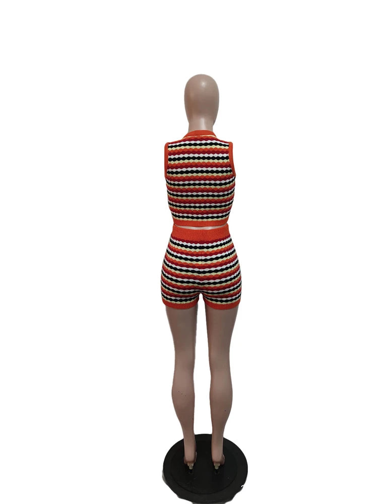 Sexy 2 Piece Shorts Set Women Outfit Knitted Striped Tank Top and Short Suits 2025 Summer Casual Vacation Sets Y2k Tracksuit