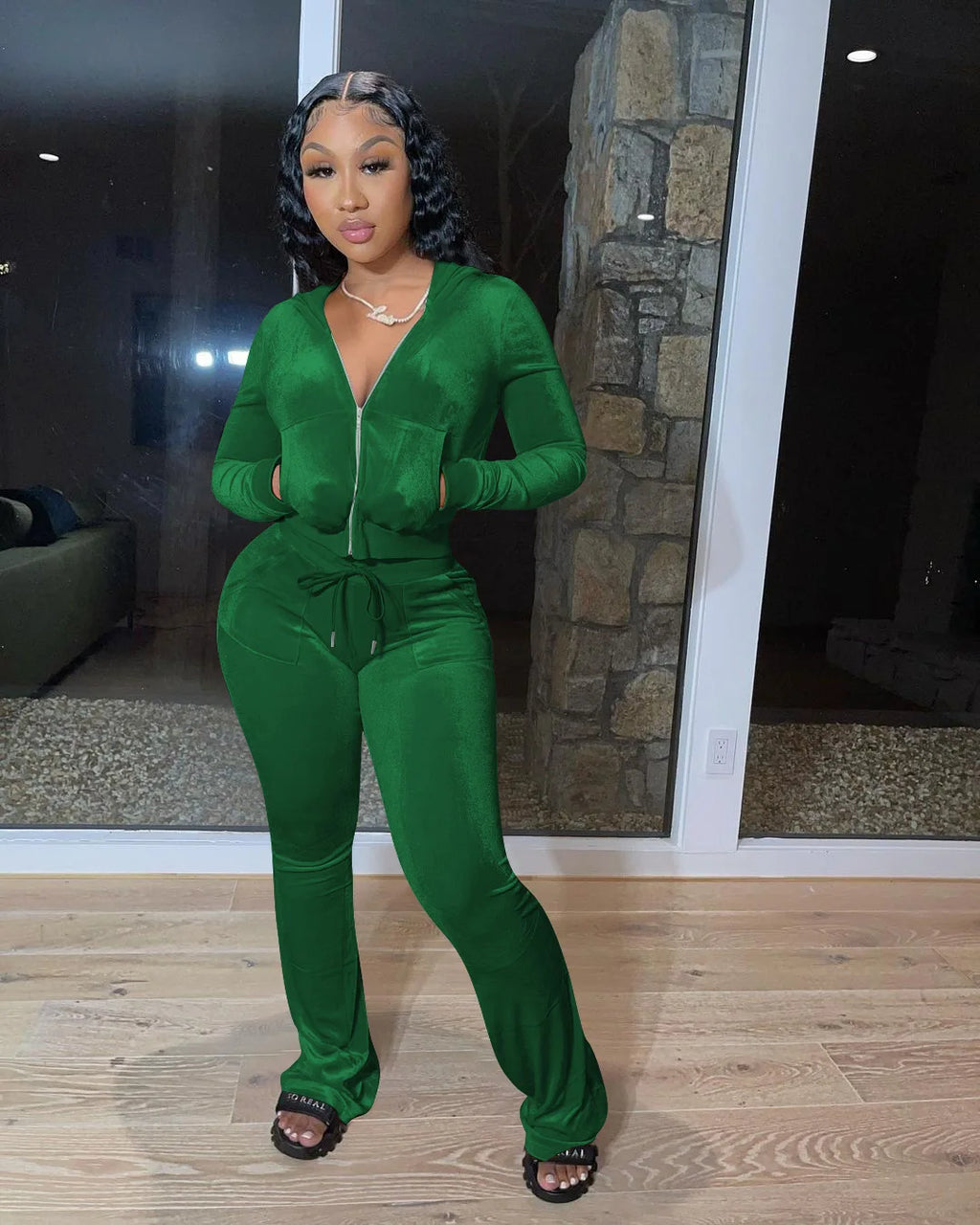 Fashion Sexy Slim 2 Piece Set For Women Casual Solid Hooded Zip Tops+High Waist Pants Sets Outfits Lady Sports Women's Clothing
