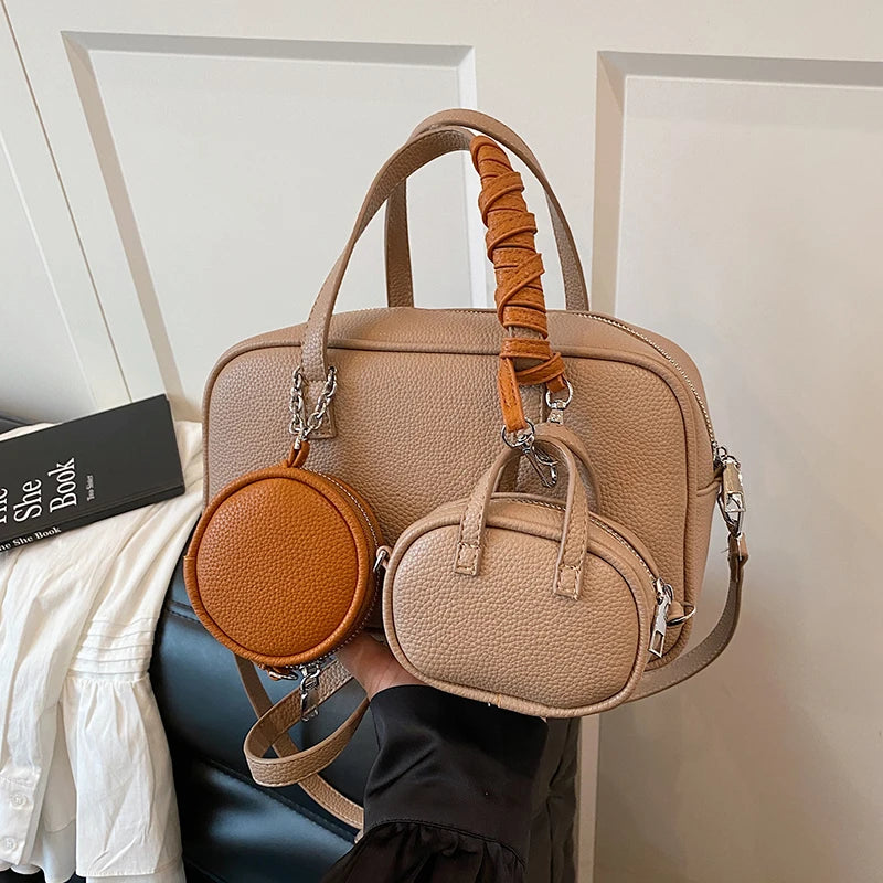 Casual Handbag 3-IN-1 Fashion Brand Messenger Bags for Women Pu Leather Crossbody Bag Lady Totes Large Capacity Travel Bag