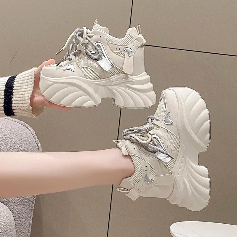 NEW Women Chunky Sneakers Internal 11CM High Platform Breathable Mesh Shoes Ladies Wedges Casual Shoes For Woman Sports Dad Shoe