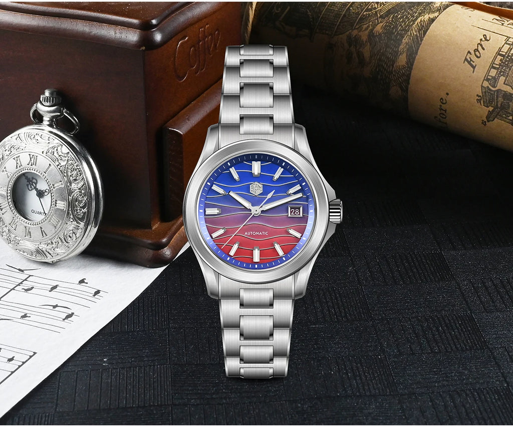 San Martin 39mm Miyota 9015 Splicing MOP Dial Men Automatic Watch 3H Date BGW-X1 Luminous Sapphire 10Bar Waterproof SN0150