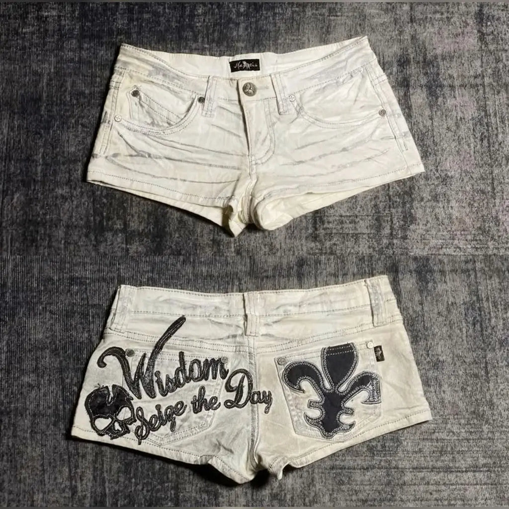 Y2k Summer Hot Girl Cowboy Shorts Women Harajuku Retro English Embroidered Super Shorts Fashion Gothic Punk Low Waist Shorts