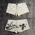 Y2k Summer Hot Girl Cowboy Shorts Women Harajuku Retro English Embroidered Super Shorts Fashion Gothic Punk Low Waist Shorts