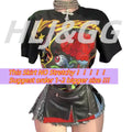 HLJ Trend Fashion Pattern Printing Tshirts Two Piece Sets Women Short Sleeve Top+Irregular Plaid Mini Skirts Outfits Streetwear