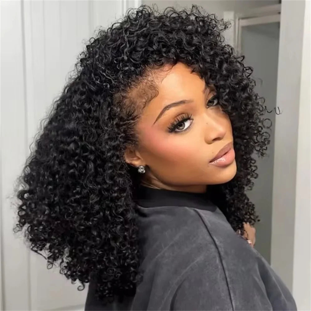 Half Wig Glueless Human Hair Wigs With Drawstring Seamless Clips 250 Density Kinky Curly Half Wigs Full Machine Made Wig