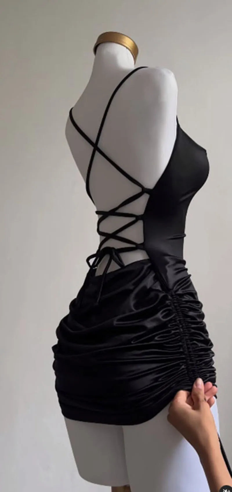Y2K Sleelveless Backless Mini Dress Women Summer 2025 Europe America Lace Up Bodycon Dresses High Street Party Club Black Dress