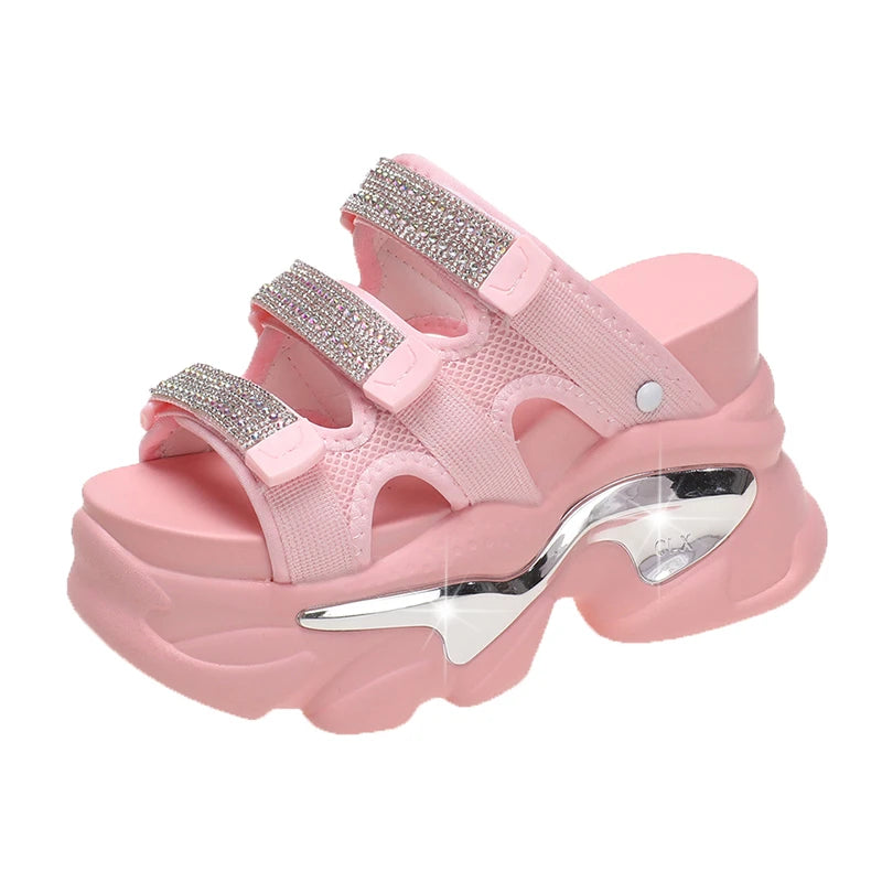 Summer Women Slippers Flip-Flops Ladies Beach Bling Chunky Shoes Wedge Heels Outside Sandals Woman High Platform Slippers 10.5CM