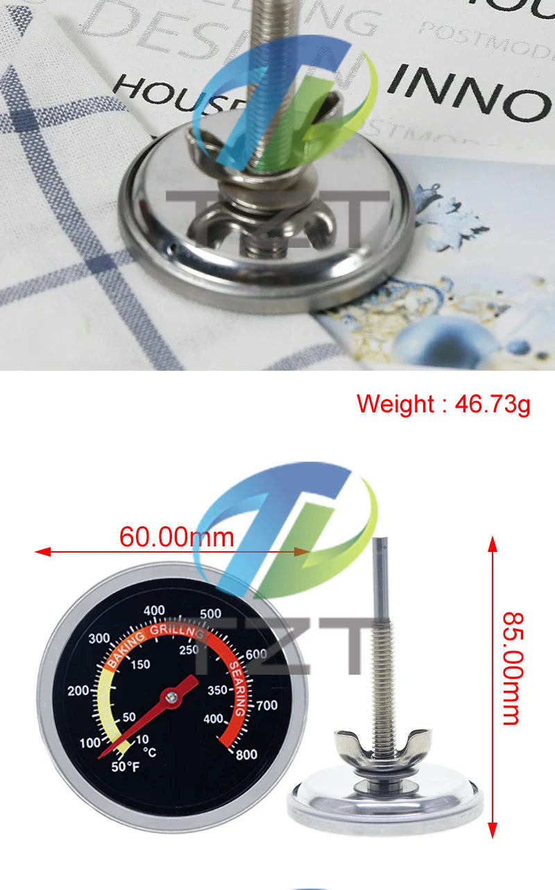 GREATZT 60mm Stainless Steel Pizza Oven Thermometer Baking Food Meat 10-400 Degrees Celsius Grill Barbecue Stove Thermograph