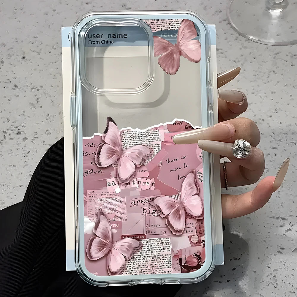 Pink Butterfly Collage Pattern Clear Phone Case For iPhone 11 12 13 14 15 16 17 Pro Max Air Plus 2 in 1 Candy Color Soft Cover