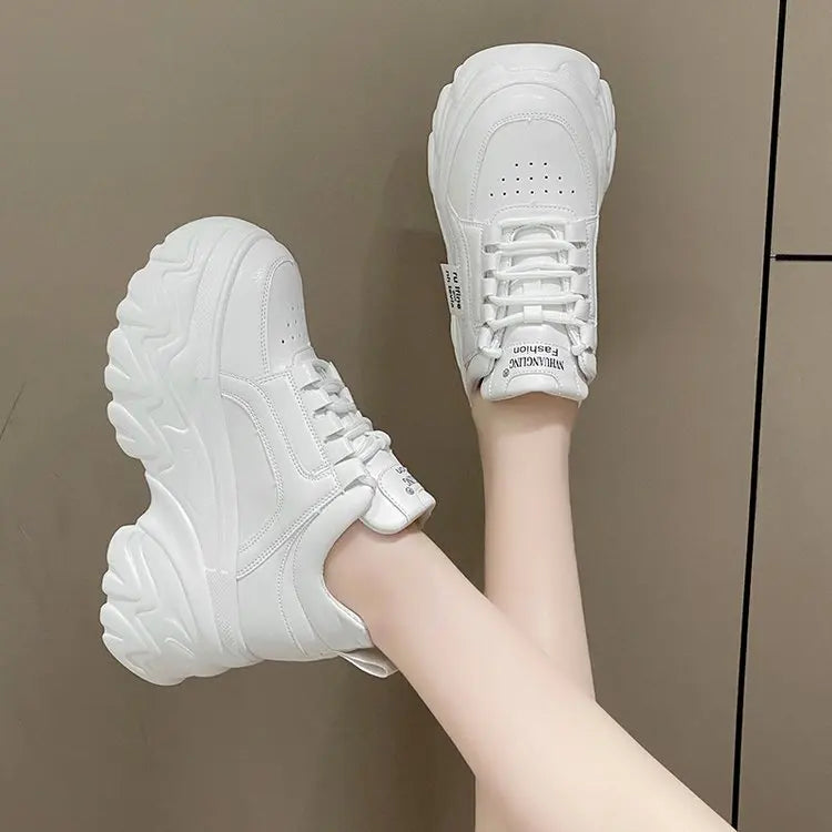 Women Shoes Trend White Black Chunky Sneakers Autumn Winter Thick Bottom Dad Shoes High Quality PU Leather Platform Sneakers New