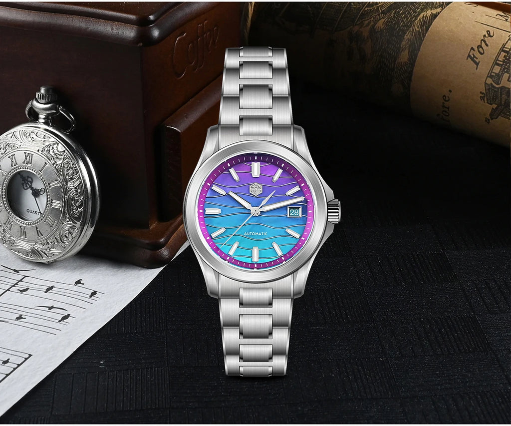 San Martin 39mm Miyota 9015 Splicing MOP Dial Men Automatic Watch 3H Date BGW-X1 Luminous Sapphire 10Bar Waterproof SN0150