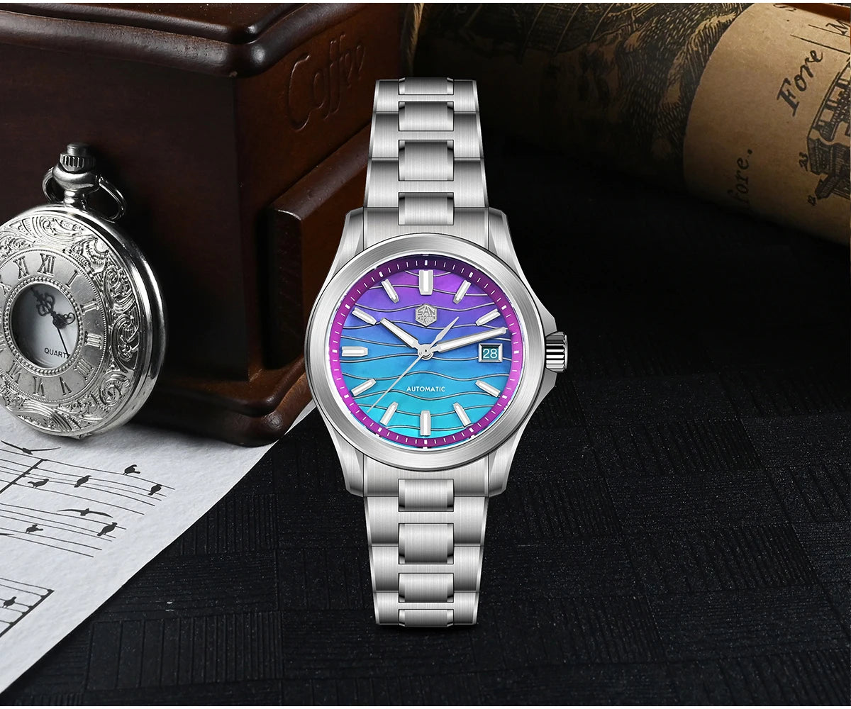 San Martin 39mm Miyota 9015 Splicing MOP Dial Men Automatic Watch 3H Date BGW-X1 Luminous Sapphire 10Bar Waterproof SN0150