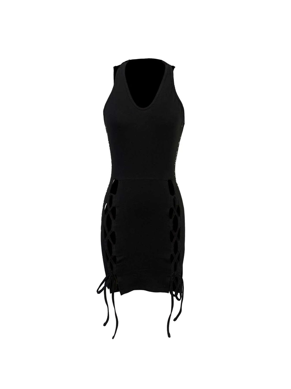 Women Halter Mini Dress V Neck Side Cutout Lace Up Bodycon Dress Date Sexy Spring Summer Party Club Night Out Stretchy Dress