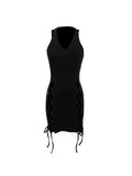 Women Halter Mini Dress V Neck Side Cutout Lace Up Bodycon Dress Date Sexy Spring Summer Party Club Night Out Stretchy Dress