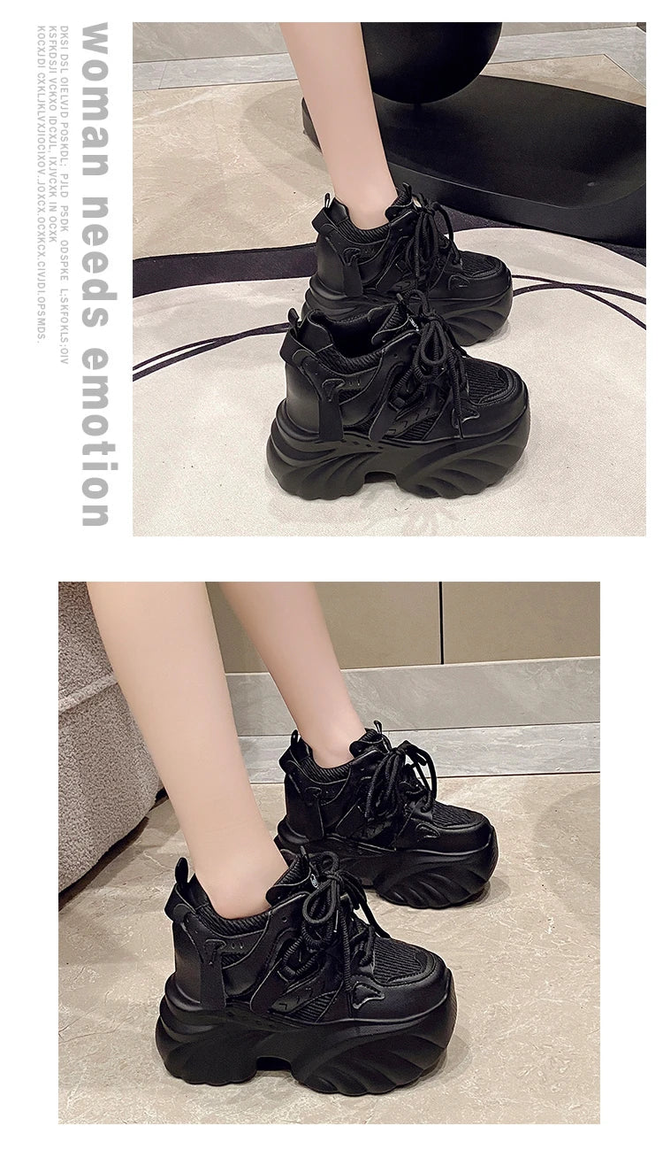 NEW Women Chunky Sneakers Internal 11CM High Platform Breathable Mesh Shoes Ladies Wedges Casual Shoes For Woman Sports Dad Shoe