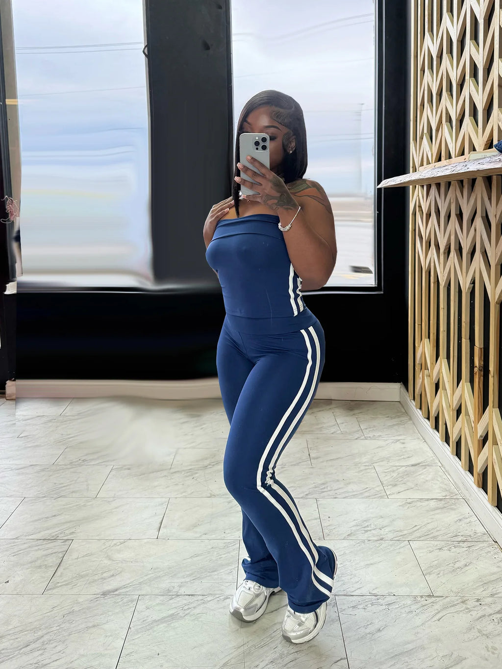 CM.YAYA Women's Set Long Sleeve Cargidan +strapless and Striped Pants Suit Three 3 Piece Set 2025 Street Active Outfit Tracksuit