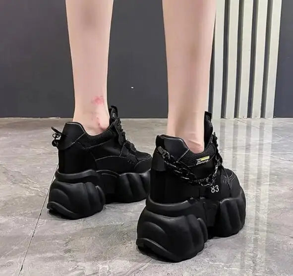 NEW Breathable Mesh 10CM Chunky Sneakers for Women Non Slip High Platform Sports Dad Shoes Woman Lace Up Thick Sole Casual Shoes