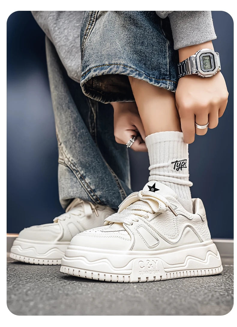 Fashionable Durable Men's Sneakers Casual Sport Shoes Trendy Stream Trudging Shoes Wear-resistant Cotton Ultra-soft Leather
