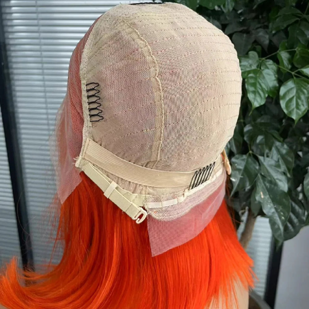 Orange Bob Wig Human Hair 13x4 Lace Front Wig 180% Density Short Straight Frontal Bob Wig Transparent Lace 350 Color Wig Ginger