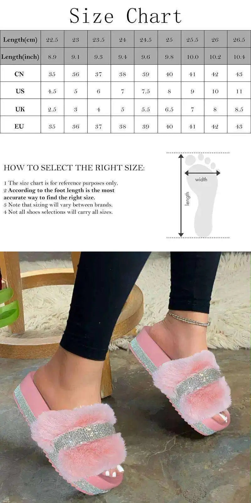 Summer 2020 Women's Flat Bot Platform Slippers Soft Sole Diamond Embellied Fur Strap Slippers Sweet Sle PVC Upper