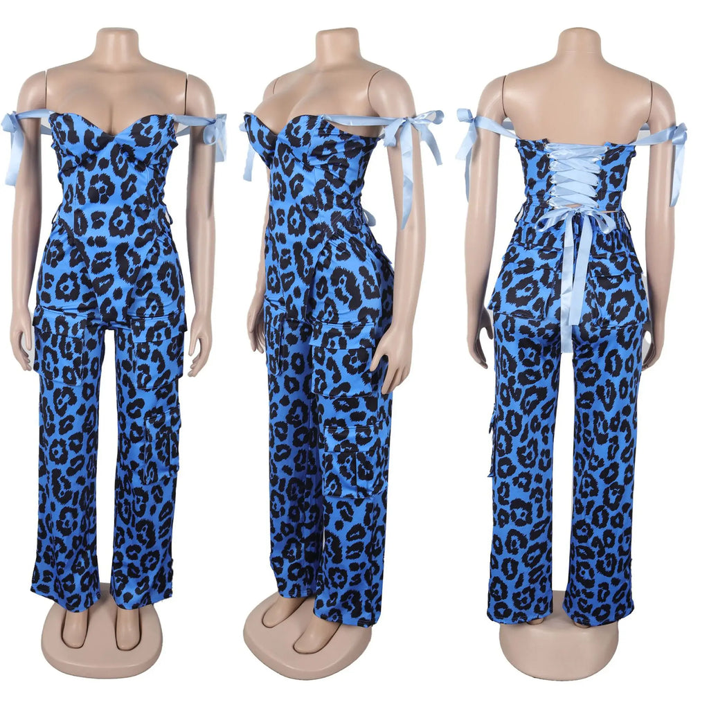 Two Pieces Women Pant Sets Print Matching Set Drawstring Pockets Sleeveless Top Elastic Waist Pants Slim Fit Casual 2026 Spring