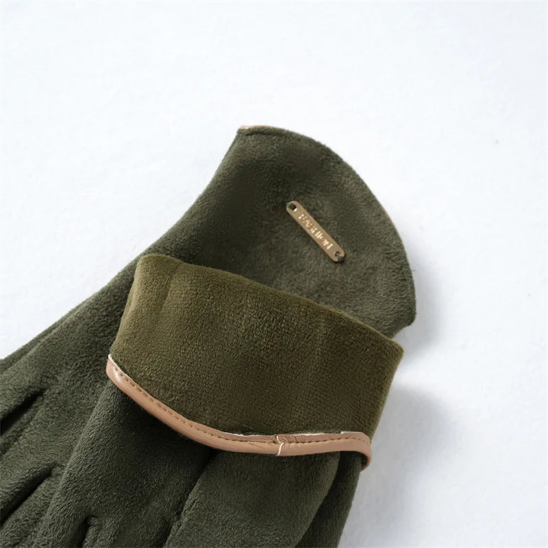Autumn Winter Women Keep Warm Fingertip Flap Touch Screen Thin Solid Simple Gloves Cycling Drive Suede Fabric Elegant Windproof