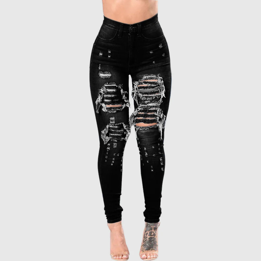 Women's Ripped Jeans Slim Fit Ankle Pants - High Waist Distressed Denim Skinny Pants for Women