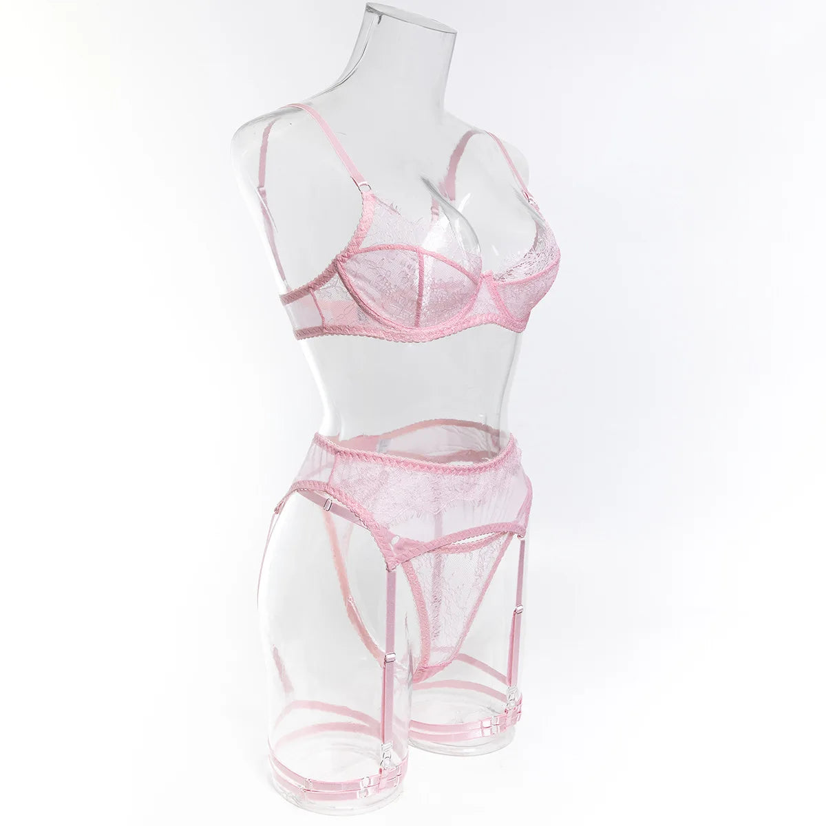 Ellolace Fancy Lingeries Sexy Hot Elegant Bra 3PC Set with Leg Circles Sissy Solid Color Intimate Eyelash Lace Patchwork Costume
