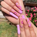 24Pcs Mid Long Pink Leopard Fake Nails with Bow Design Press on Nails Square Wearable French False Nail Full Cover Manicure Tips