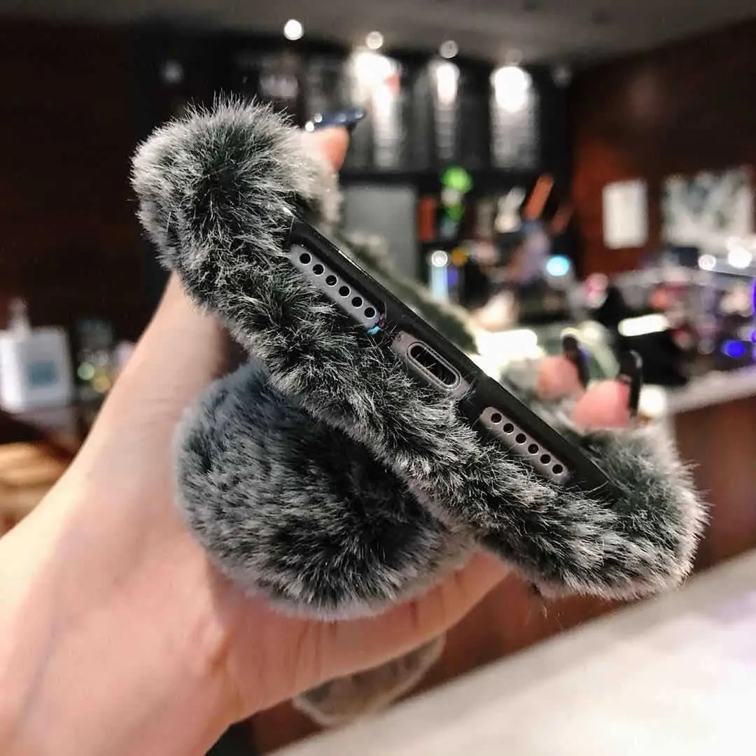 Cute Hairy Rabbit Animal Phone Case For iPhone 15 14 13 Pro Max 12 Mini 11 Pro Max X XS MAX XR 7 8 Plus Soft Plush Cover
