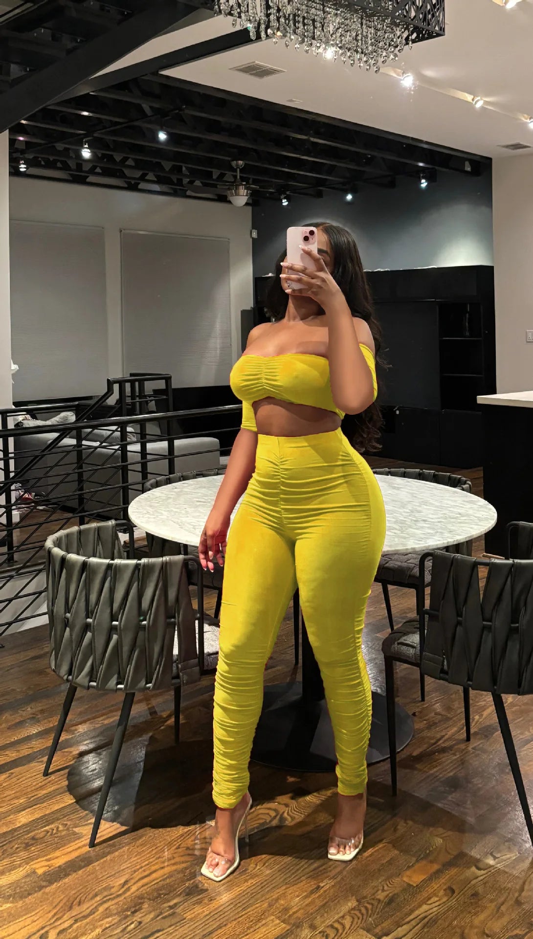 Fitness Women's Set Ruched Stacked Off Shoulder Crop Top and Legging Pants 2025 Summer Two 2 Piece Sets Outfit Tracksuit