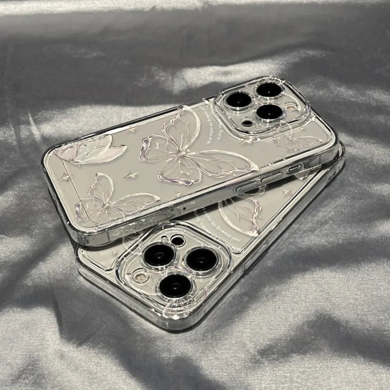 Gold Butterfly Phone Case For iPhone 17 16 15 11 13 12 14 Pro Max 16e Air 7 8 Plus XR SE 2022 2020 Soft TPU Transparent Cover