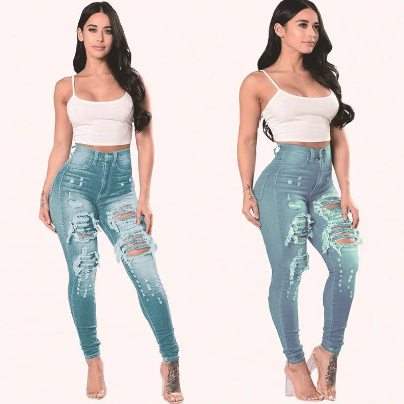 Women's Ripped Jeans Slim Fit Ankle Pants - High Waist Distressed Denim Skinny Pants for Women