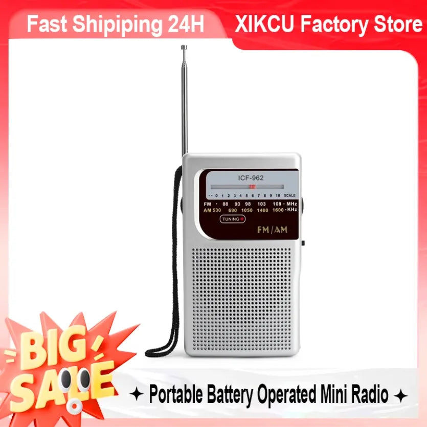XIKCU ICF-962 Mini Radio FM- AM Battery Operated Portable Radio Best Reception Longest Lasting For Running Walking Home Soundbox