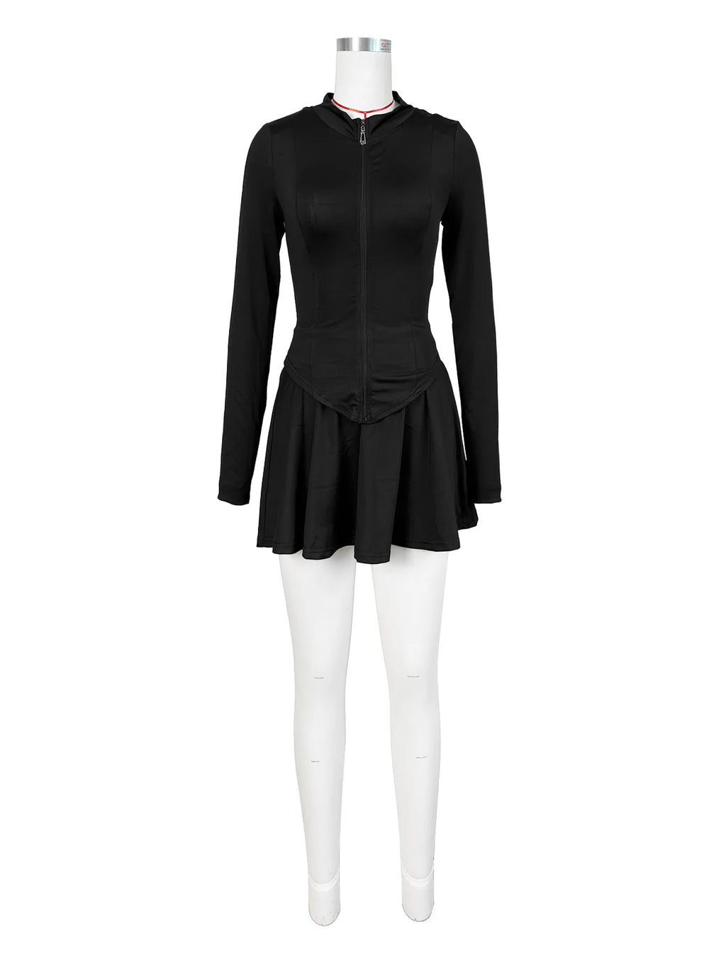 Womens Casual Sports 2 Piece Outfits Long Sleeve Zip Up Jacket Mini Skirt With Shorts Sets Daily Wear Going Out Athletic Outfits