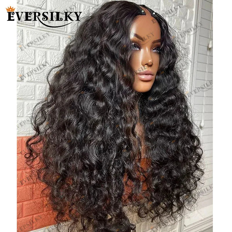 200Density Indian 100% Human Hair 1x4 U Part/V Part Wigs Natural Black Loose Deep Wave #2 Dark Brown U Part Wigs Daily
