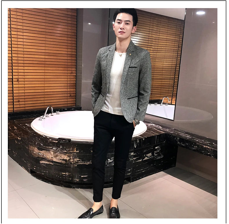 Men's Retro Casual Suit Jacket Blazers Business Formal Linen Suit Jacket High-quality Club Dress Formal Jacket Plus Size 4XL-M