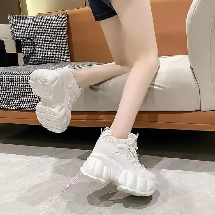 NEW Women Chunky Sneakers Internal 11CM High Platform Breathable Mesh Shoes Ladies Wedges Casual Shoes For Woman Sports Dad Shoe