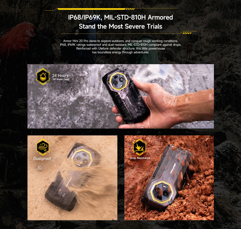 Ulefone 4.7" Rugged Phone Armor Mini 20 Pro 5G Android 14 16+256GB Smartphone LED Light 64MP Night Camera Mobile phone